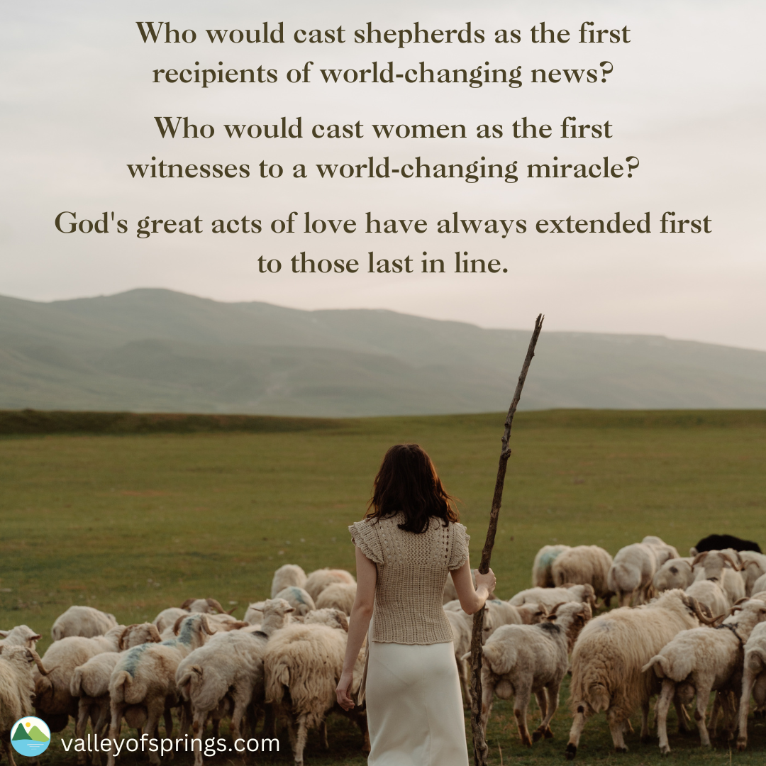 Photo of a young woman herding sheep on a hillside, with text from the blog