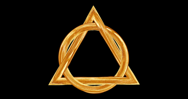 A symbol for the Trinity, showing a circle and triangle joined together.